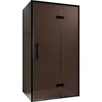 Balmani Senses Design douche en coin avec porte pivotante à droite et paroi latérale fixe, 100 x 80 cm, Bronze, Profil noir, coating inclus
