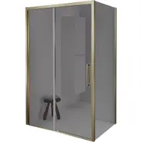 Balmani Senses Design douche en coin avec porte coulissante à gauche et paroi latérale fixe, 140 x 80 cm, Miroir Reflex, Profil Brushed Champagne Gold