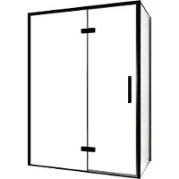 Balmani Senses Design douche en coin avec porte pivotante à gauche et paroi latérale fixe, 140 x 80 cm, Verre transparent, Profil noir