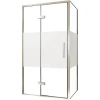Balmani Senses Design douche en coin avec porte pivotante à gauche et paroi latérale fixe, 100 x 100 cm, Verre transparent avec bande matte, Profil