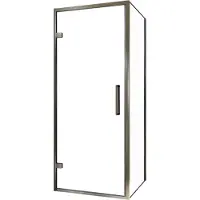 Balmani Senses Design douche en coin avec porte pivotante à gauche et paroi latérale fixe, 90 x 80 cm, Verre transparent, Profil Brushed GunMetal