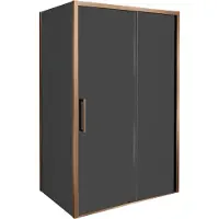 Balmani Senses Design douche en coin avec porte coulissante à droite et paroi latérale fixe, 140 x 100 cm, Verre fumé, Profil Brushed Rosegold