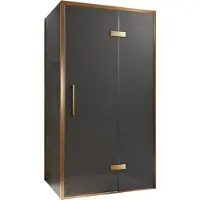 Balmani Senses Design douche en coin avec porte pivotante à droite et paroi latérale fixe, 100 x 80 cm, Verre fumé, Profil Brushed Rosegold