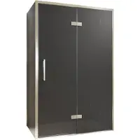 Balmani Senses Design douche en coin avec porte pivotante à droite et paroi latérale fixe, 120 x 90 cm, Verre fumé, Profil Brushed CoolMetal