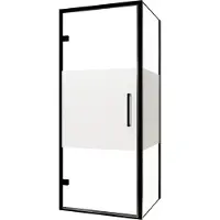 Balmani Senses Design douche en coin avec porte pivotante à gauche et paroi latérale fixe, 90 x 80 cm, Verre transparent avec bande matte, Profil