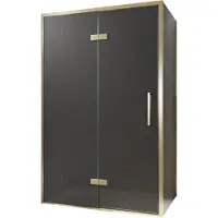 Balmani Senses Design douche en coin avec porte pivotante à gauche et paroi latérale fixe, 120 x 80 cm, Verre fumé, Profil Brushed Champagne Gold