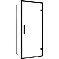 Balmani Senses Design douche en coin avec porte pivotante à droite et paroi latérale fixe, 90 x 80 cm, Verre transparent, Profil noir