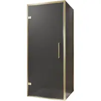 Balmani Senses Design douche en coin avec porte pivotante à gauche et paroi latérale fixe, 90 x 80 cm, Verre fumé, Profil Brushed Champagne Gold