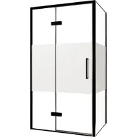 Balmani Senses Design douche en coin avec porte pivotante à gauche et paroi latérale fixe, 100 x 80 cm, Verre transparent avec bande matte, Profil
