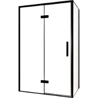 Balmani Senses Design douche en coin avec porte pivotante à gauche et paroi latérale fixe, 120 x 100 cm, Verre transparent, Profil noir