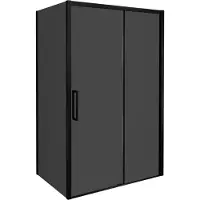 Balmani Senses Design douche en coin avec porte coulissante à droite et paroi latérale fixe, 120 x 100 cm, Verre fumé, Profil Noir mat, coating inclus