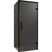 Balmani Senses Design douche en coin avec porte pivotante à droite et paroi latérale fixe, 90 x 100 cm, Verre fumé, Profil noir, coating inclus