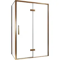 Balmani Senses Design douche en coin avec porte pivotante à droite et paroi latérale fixe, 120 x 70 cm, Verre transparent, Profil Brushed Rosegold
