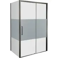 Balmani Senses Design douche en coin avec porte coulissante à droite et paroi latérale fixe, 120 x 80 cm, Verre transparent avec bande matte, Profil