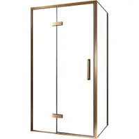 Balmani Senses Design douche en coin avec porte pivotante à gauche et paroi latérale fixe, 100 x 80 cm, Verre transparent, Profil Brushed Rosegold