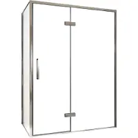 Balmani Senses Design douche en coin avec porte pivotante à droite et paroi latérale fixe, 140 x 80 cm, Verre transparent, Profil chrome, coating