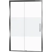 Balmani Senses Design porte coulissante à gauche 140 cm x 210 cm verre transparent avec bande matte, Profil chrome
