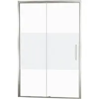 Balmani Senses Design porte coulissante à gauche 160 cm x 210 cm verre transparent avec bande matte, Profil Brushed CoolMetal, coating inclus