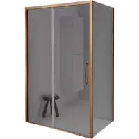 Balmani Senses Design douche en coin avec porte coulissante à gauche et paroi latérale fixe, 140 x 100 cm, Miroir Reflex, Profil Brushed Rosegold