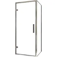 Balmani Senses Design douche en coin avec porte pivotante à gauche et paroi latérale fixe, 90 x 90 cm, Verre transparent, Profil chrome
