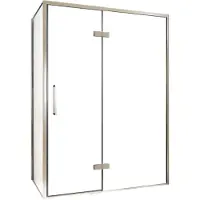 Balmani Senses Design douche en coin avec porte pivotante à droite et paroi latérale fixe, 140 x 100 cm, Verre transparent, Profil Brushed CoolMetal
