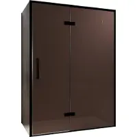 Balmani Senses Design douche en coin avec porte pivotante à droite et paroi latérale fixe, 140 x 90 cm, Bronze, Profil noir, coating inclus