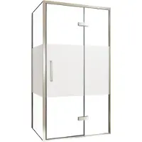 Balmani Senses Design douche en coin avec porte pivotante à droite et paroi latérale fixe, 100 x 100 cm, Verre transparent avec bande matte, Profil
