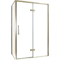 Balmani Senses Design douche en coin avec porte pivotante à droite et paroi latérale fixe, 120 x 100 cm, Verre transparent, Profil Brushed Champagne