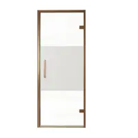 Balmani Senses Design porte pivotante à droite 90 cm x 210 cm verre transparent avec bande matte, Profil Brushed Rosegold, coating inclus