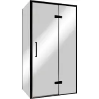 Balmani Senses Design douche en coin avec porte pivotante à droite et paroi latérale fixe, 100 x 100 cm, Miroir Reflex, Profil noir, coating inclus
