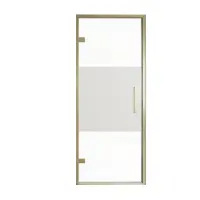 Balmani Senses Design porte pivotante à gauche 90 cm x 210 cm verre transparent avec bande matte, Profil Brushed Champagne Gold, coating inclus