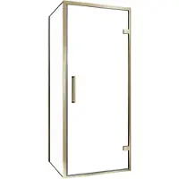 Balmani Senses Design douche en coin avec porte pivotante à droite et paroi latérale fixe, 90 x 70 cm, Verre transparent, Profil Brushed Champagne
