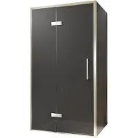 Balmani Senses Design douche en coin avec porte pivotante à gauche et paroi latérale fixe, 100 x 90 cm, Verre fumé, Profil Brushed CoolMetal
