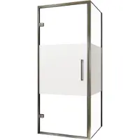 Balmani Senses Design douche en coin avec porte pivotante à gauche et paroi latérale fixe, 90 x 80 cm, Verre transparent avec bande matte, Profil