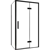 Balmani Senses Design douche en coin avec porte pivotante à droite et paroi latérale fixe, 100 x 100 cm, Verre transparent, Profil noir