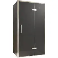 Balmani Senses Design douche en coin avec porte pivotante à droite et paroi latérale fixe, 100 x 100 cm, Verre fumé, Profil Brushed CoolMetal, coating