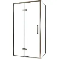 Balmani Senses Design douche en coin avec porte pivotante à gauche et paroi latérale fixe, 100 x 100 cm, Verre transparent, Profil Brushed GunMetal