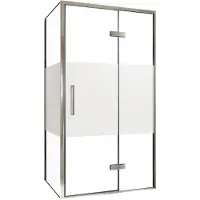 Balmani Senses Design douche en coin avec porte pivotante à droite et paroi latérale fixe, 100 x 90 cm, Verre transparent avec bande matte, Profil