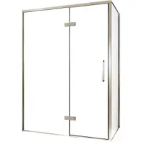 Balmani Senses Design douche en coin avec porte pivotante à gauche et paroi latérale fixe, 140 x 90 cm, Verre transparent, Profil Brushed CoolMetal