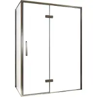 Balmani Senses Design douche en coin avec porte pivotante à droite et paroi latérale fixe, 140 x 80 cm, Verre transparent, Profil Brushed GunMetal