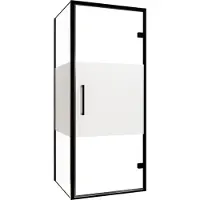Balmani Senses Design douche en coin avec porte pivotante à droite et paroi latérale fixe, 90 x 100 cm, Verre transparent avec bande matte, Profil