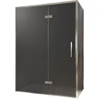 Balmani Senses Design douche en coin avec porte pivotante à gauche et paroi latérale fixe, 140 x 80 cm, Verre fumé, Profil chrome, coating inclus