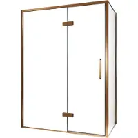 Balmani Senses Design douche en coin avec porte pivotante à gauche et paroi latérale fixe, 140 x 100 cm, Verre transparent, Profil Brushed Rosegold,