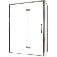 Balmani Senses Design douche en coin avec porte pivotante à gauche et paroi latérale fixe, 140 x 80 cm, Verre transparent, Profil chrome, coating