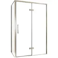 Balmani Senses Design douche en coin avec porte pivotante à droite et paroi latérale fixe, 120 x 100 cm, Verre transparent, Profil Brushed CoolMetal,