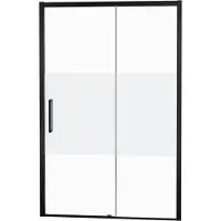 Balmani Senses Design porte coulissante à droite 160 cm x 210 cm verre transparent avec bande matte, Profil noir, coating inclus