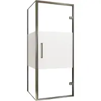 Balmani Senses Design douche en coin avec porte pivotante à droite et paroi latérale fixe, 90 x 90 cm, Verre transparent avec bande matte, Profil