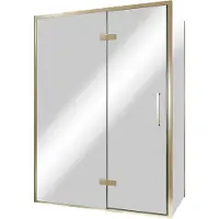 Balmani Senses Design douche en coin avec porte pivotante à gauche et paroi latérale fixe, 140 x 80 cm, Miroir Reflex, Profil Brushed Champagne Gold