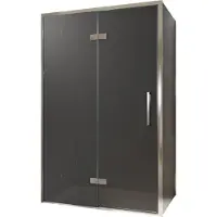 Balmani Senses Design douche en coin avec porte pivotante à gauche et paroi latérale fixe, 120 x 100 cm, Verre fumé, Profil chrome