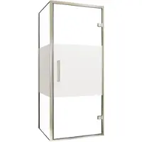 Balmani Senses Design douche en coin avec porte pivotante à droite et paroi latérale fixe, 90 x 90 cm, Verre transparent avec bande matte, Profil